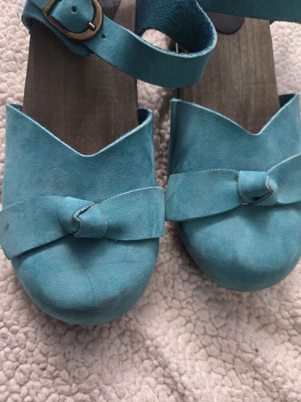 Teal Suede Mary Jane Clogs with Bow - Picture 3 of 13